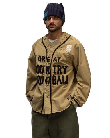 Kapital Chino GREAT KOUNTRY Damaged Baseball Long Sleeve Shirt Beige, Shirts