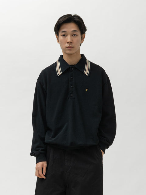 KAPITAL Piquet Large Pointed Collar Retro Polo Black, Polos