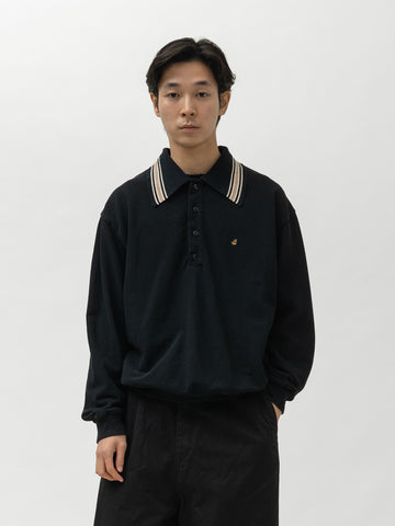 KAPITAL Piquet Large Pointed Collar Retro Polo Black, Polos