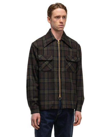 Kapital Wool Check DRIZZLE Open Collar Shirt Khaki, Shirts