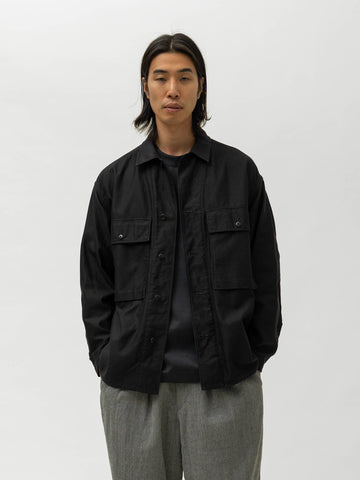 KAPTAIN SUNSHINE Cotton Satin Field Shirt Jacket Black, Jackets