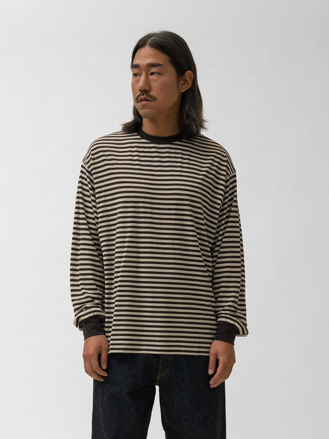 KAPTAIN SUNSHINE Wool Stripe L/S Tee Brown/Beige, T-Shirts
