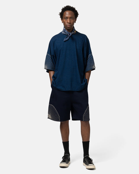 KAPITAL 10oz IDGxIDG Denim EASY Short Pants (FUROSHIKI Embroidry) Indigo, Shorts