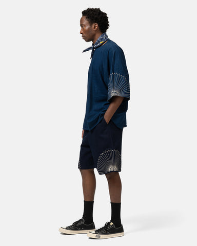 KAPITAL 10oz IDGxIDG Denim EASY Short Pants (FUROSHIKI Embroidry) Indigo, Shorts