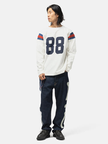 KAPITAL 16/-Dense Jersey Elbow-Rip Football T (88) White, Sweatshirts