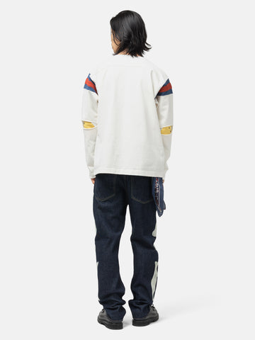 KAPITAL 16/-Dense Jersey Elbow-Rip Football T (88) White, Sweatshirts