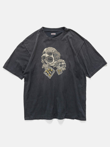 KAPITAL 20-/-Jersey Crew T (PECKISH Rain Skull) Black, T-Shirts
