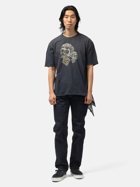 KAPITAL 20-/-Jersey Crew T (PECKISH Rain Skull) Black, T-Shirts