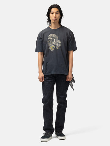 KAPITAL 20-/-Jersey Crew T (PECKISH Rain Skull) Black, T-Shirts