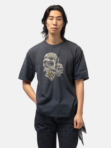 KAPITAL 20-/-Jersey Crew T (PECKISH Rain Skull) Black, T-Shirts