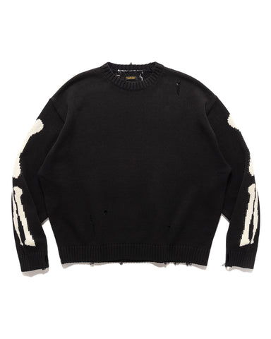KAPITAL 5G Cotton Knit BONE Crew Sweater Black, Sweaters