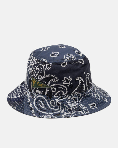 KAPITAL Bandana Patchwork BUCKET Hat Purple Navy, Hats