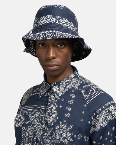 KAPITAL Bandana Patchwork BUCKET Hat Purple Navy, Hats