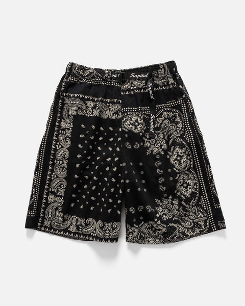 KAPITAL Combed Burberry RAT BRAND Bandana Patchwork EASY Short Pants Black, Shorts