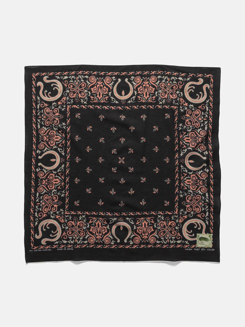 KAPITAL Fastcolor Selvedge Bandanna (Antler NAJA) 20x20 Black, Bandanas