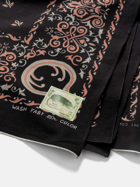 KAPITAL Fastcolor Selvedge Bandanna (Antler NAJA) 20x20 Black, Bandanas