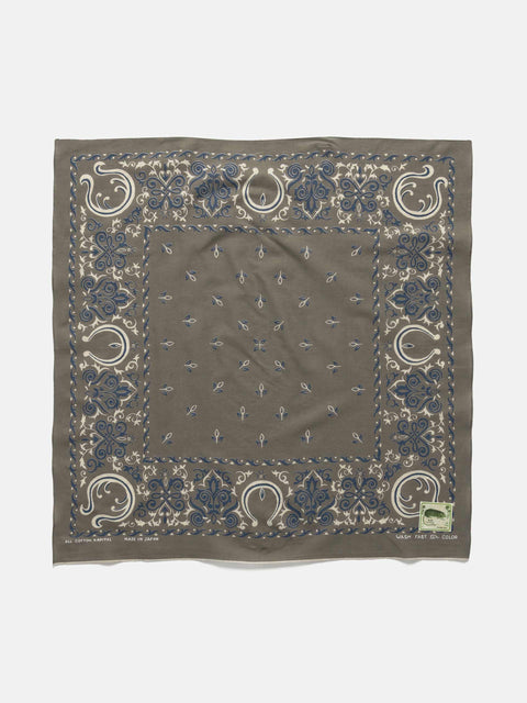 KAPITAL Fastcolor Selvedge Bandanna (Antler NAJA) 20x20 Khaki, Bandanas