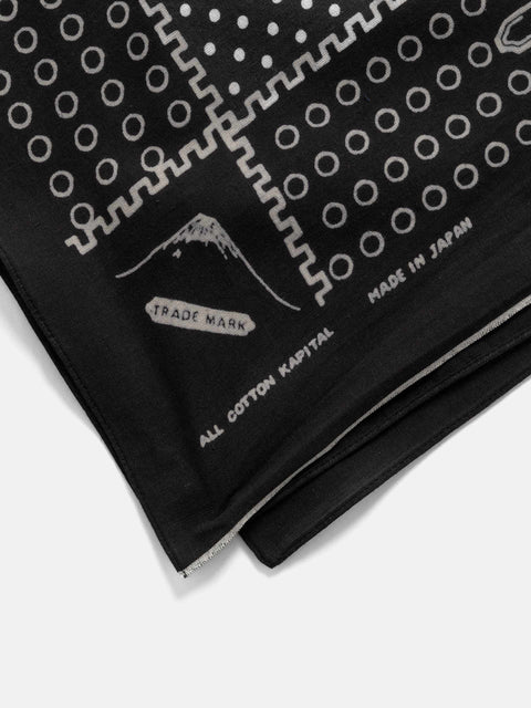 KAPITAL Fastcolor Selvedge Bandanna (Mirrored Fuji PROFILE RAINBOWY) Black, Bandanas