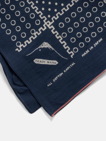 KAPITAL Fastcolor Selvedge Bandanna (Mirrored Fuji PROFILE RAINBOWY) Navy, Bandanas