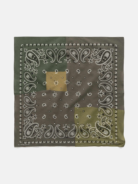 KAPITAL Fastcolor Selvedge Bandanna (PaisleyPatchwork) KHAKIxD-Green, Bandanas
