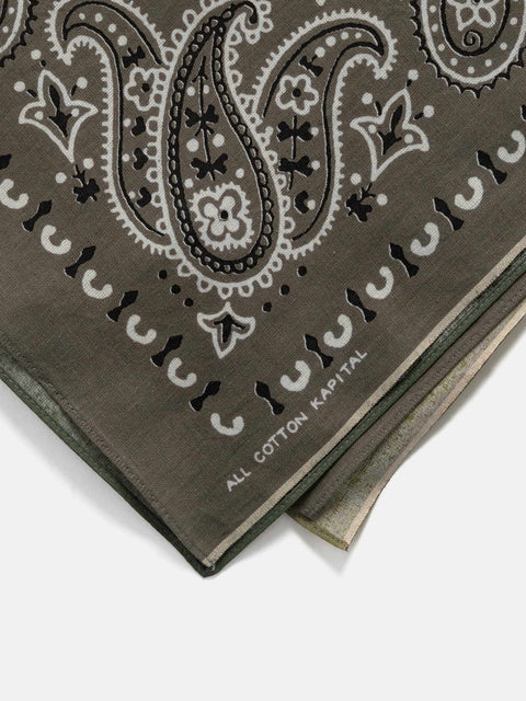 KAPITAL Fastcolor Selvedge Bandanna (PaisleyPatchwork) KHAKIxD-Green, Bandanas
