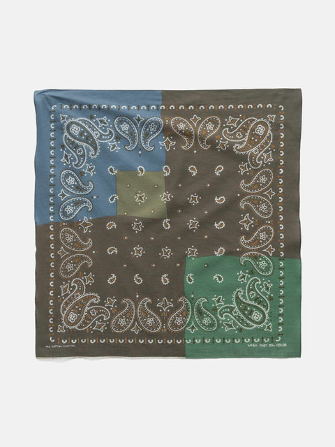 KAPITAL Fastcolor Selvedge Bandanna (PaisleyPatchwork) KHAKIxSAX, Bandanas