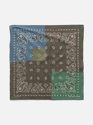 KAPITAL Fastcolor Selvedge Bandanna (PaisleyPatchwork) KHAKIxSAX, Bandanas