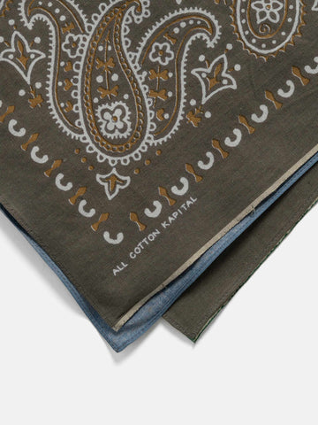 KAPITAL Fastcolor Selvedge Bandanna (PaisleyPatchwork) KHAKIxSAX, Bandanas