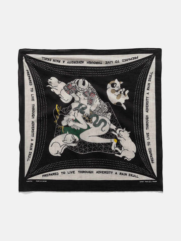 KAPITAL Fastcolor Selvedge Bandanna (RAINSKULL NO WOMAN NO CRY) Black, Bandanas