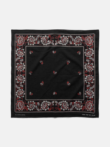 KAPITAL Fastcolor Selvedge Bandanna (ROCKWELL FLOWER) Black, Bandanas
