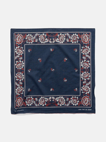 KAPITAL Fastcolor Selvedge Bandanna (ROCKWELL FLOWER) Navy, Bandanas