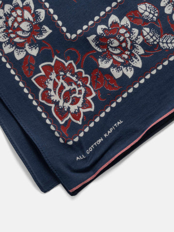 KAPITAL Fastcolor Selvedge Bandanna (ROCKWELL FLOWER) Navy, Bandanas