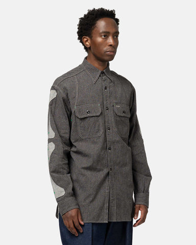 KAPITAL Grandrelle 2TONES BONE Patch Ventilator Workshirt Charcoal, Shirts