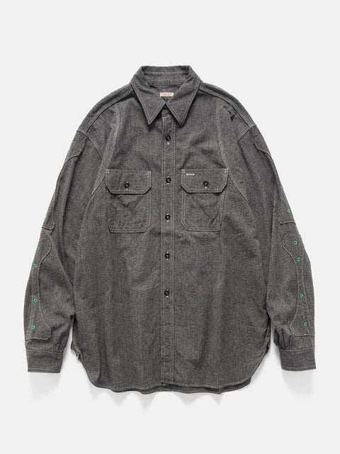 KAPITAL Grandrelle Chambray BONE Patch Ventilator Workshirt Charcoal, Shirts
