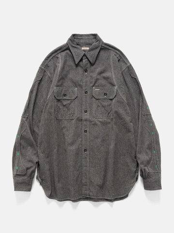 KAPITAL Grandrelle Chambray BONE Patch Ventilator Workshirt Charcoal, Shirts