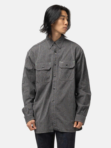 KAPITAL Grandrelle Chambray BONE Patch Ventilator Workshirt Charcoal, Shirts