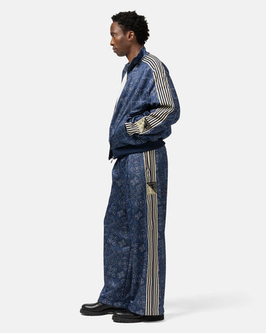 KAPITAL Smooth Jersey COOKIE Bandana Baggy Track Pants Navy, Pants