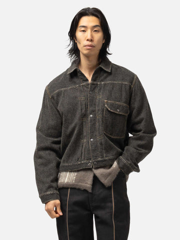 KAPITAL Twill Aging-Wool 1st JKT Fade Charcoal, Denim Jackets