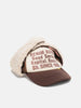 Flat shot of the KAPITAL DENIM REPAIR SERVICE LUMBER Trucker Cap ECTxBrwn