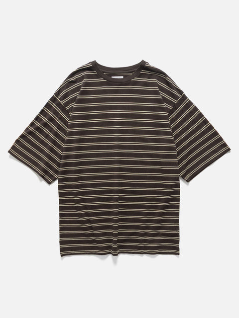 KAPTAIN SUNSHINE Twisted Stripe Jersey Half-sleeve Tee Brown Wide Stripe, T-Shirts