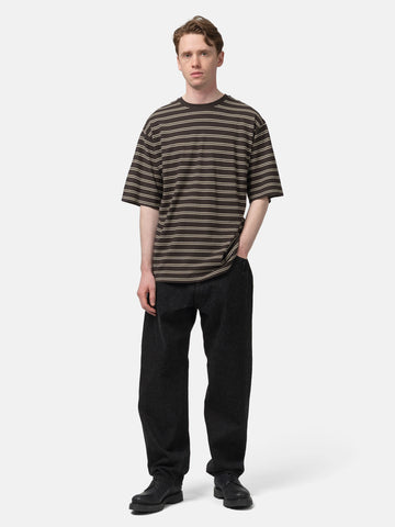 KAPTAIN SUNSHINE Twisted Stripe Jersey Half-sleeve Tee Brown Wide Stripe, T-Shirts