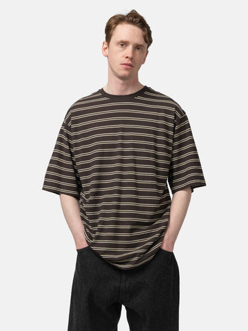 KAPTAIN SUNSHINE Twisted Stripe Jersey Half-sleeve Tee Brown Wide Stripe, T-Shirts