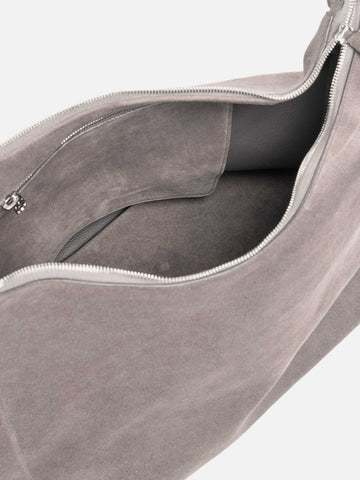 Close up of the inside of the LEMAIRE Belted Hobo Bag Mink