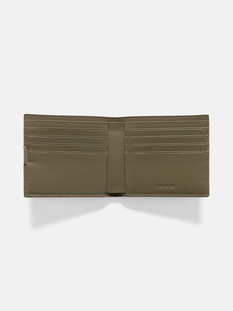 Open view of the LEMAIRE Soft Tab Bifold Velvet Moss