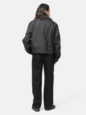 Rear-view of the model wearing the LEMAIRE Wide Pants Black