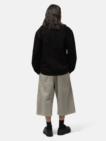 LEMAIRE Workwear Overshirt with Leather Collar Black, Jackets