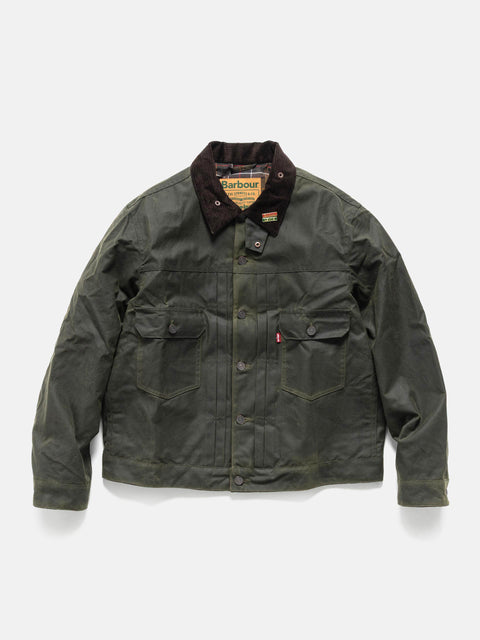 Levis-x-Barbour-Type-II-Waxed-Trucker-Olive-1