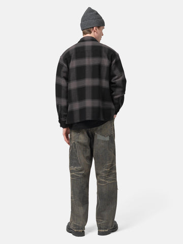 rear view of model wearing NEIGHBORHOOD Buffalo Check Shirt LS Gray