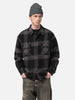 Hafl-body view of model wearing NEIGHBORHOOD Buffalo Check Shirt LS Gray