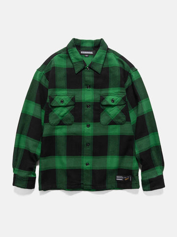 Flat shot of the NEIGHBORHOOD Buffalo Check Shirt LS Green